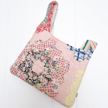 Knot Bag - 30's Grandmother's Flower Garden Quilt